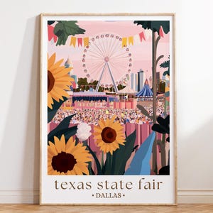 Póster de la Feria Estatal de Texas, impresión artística del Festival de Dallas, decoración de pared ilustrada del Carnaval