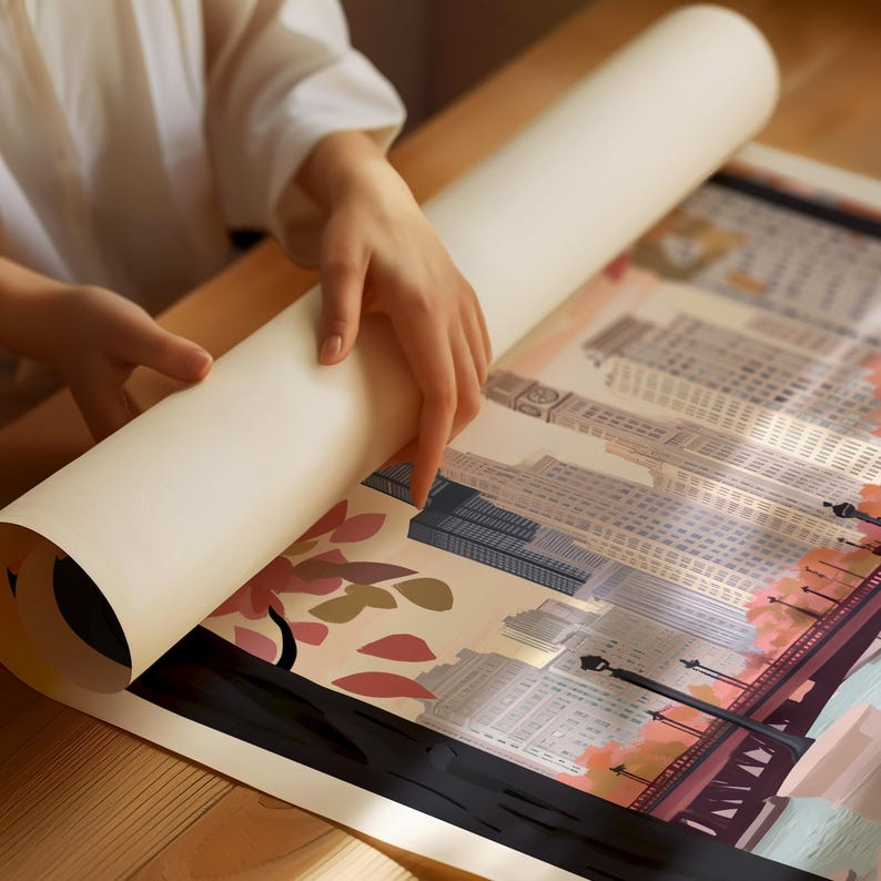 a person holding a roll of paper over a picture