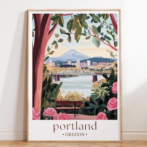 Affiche de la ligne d'horizon de Portland, Oregon, art mural de voyage, impression d'art de Portland, décoration d'intérieur paysage urbain, idée cadeau unique pour les voyageurs