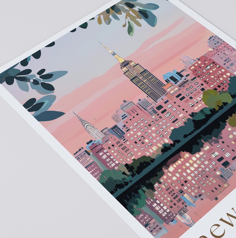 New York City Travel Poster, Retro Manhattan Wall Art, NYC Skyline ...