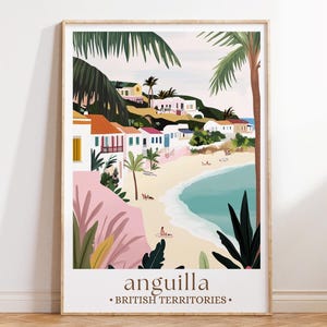 Impression d'art de l'île d'Anguilla, affiche de voyage dans les Caraïbes, décoration murale côtière tropicale