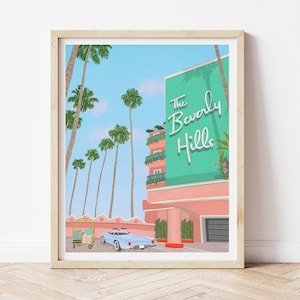 Beverly hills art print, Beverly hills  print, Beverly hills poster, california art, retro hotel art, retro hotel print, colorful print