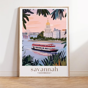 Savannah Georgia Reiseplakat, Georgia Wandkunst, Savannah Druck, Wohnkultur, Hochzeitsgeschenk, individuelles Reiseplakat, personalisierter Druck