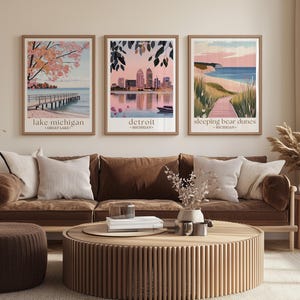 Affiche de voyage d'automne lac Michigan, art du paysage d'automne, impression des Grands Lacs, décoration nature Midwest, art mural saisonnier image 9
