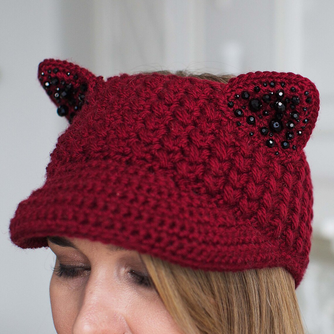 Knitted headband cat ears headband crocheted headband with Etsy