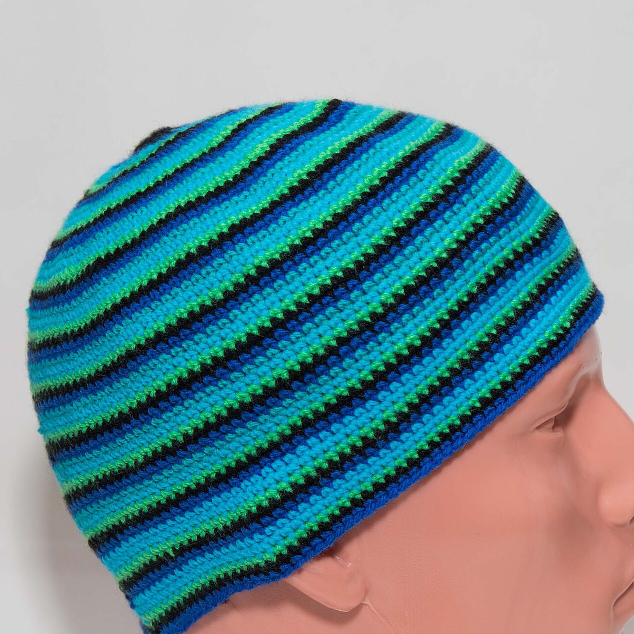 Crocheted short men's skull cap hand knitted acrilyc hat Etsy