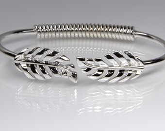 Silver Leaf Cuff Bracelet, Adjustable Stainless Steel