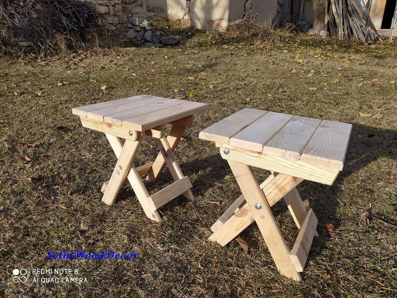 Side Table Patio Chairs Wood Outdoor Furniture Foot Stool Wooden Step Stool Chair Easy Portable Wood Chair Hanging Picnic Garden Chair