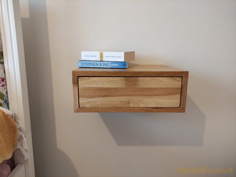 Oak Floating Nightstand Wood Floating Bedside Table Floating Etsy