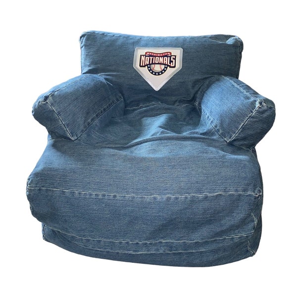 Washington Nationals MLB Denim Bean Bag Lounge Convertible Sleeper Chair & Bed