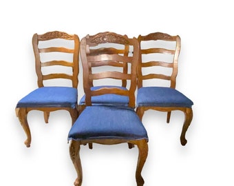 Country French Oak Ladderback Dining Chairs w/ Carved Flowers Design (Set of 4)