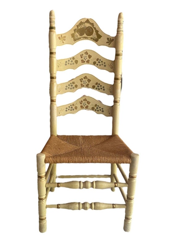 High Ladderback Hitchcock Harvest Hand Painted Style Chair W Rush