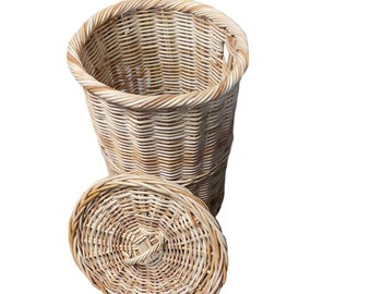 25" Large Round Wicker Storage Laundry Hamper With Lid Tan