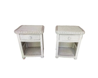 Pier 1 Bristol Collection One Drawer Wicker Rattan Nightstands White (Set of 2)