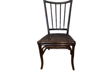 Rattan Bamboo Highback Dinning Chair with Cane Seating Dark Brown