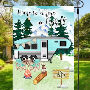Home is Where We Park It Garden Flag, Camper Garden flag, RV Camper, Outdoor Yard Flag, 12x18 In., Single Sided Print, Personalize with Name
