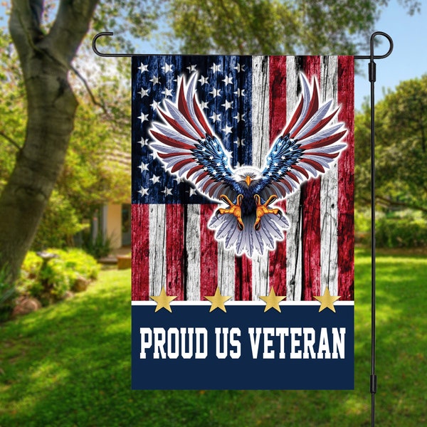 American Eagle Garden Flag, Proud US Veteran, Patriotic Garden Flag, Outdoor Yard Flag, Porch Flag, 12x18 In, Single or Double Sided Print
