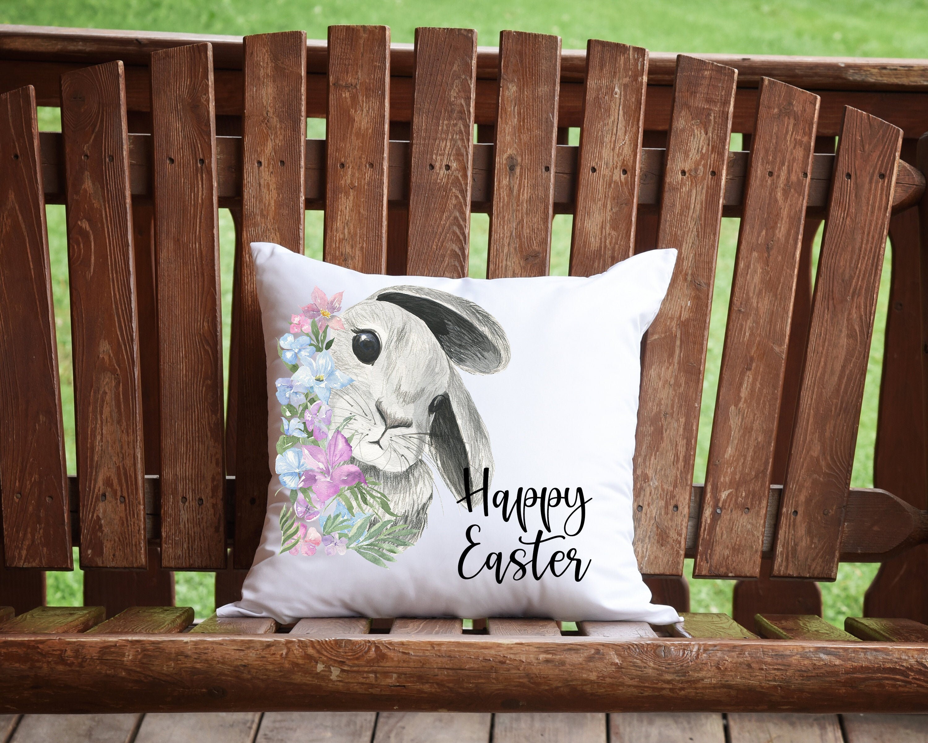 Easter Bunny Pillow, 16x16, Spring Throw Pillow, Farmhouse, Easter