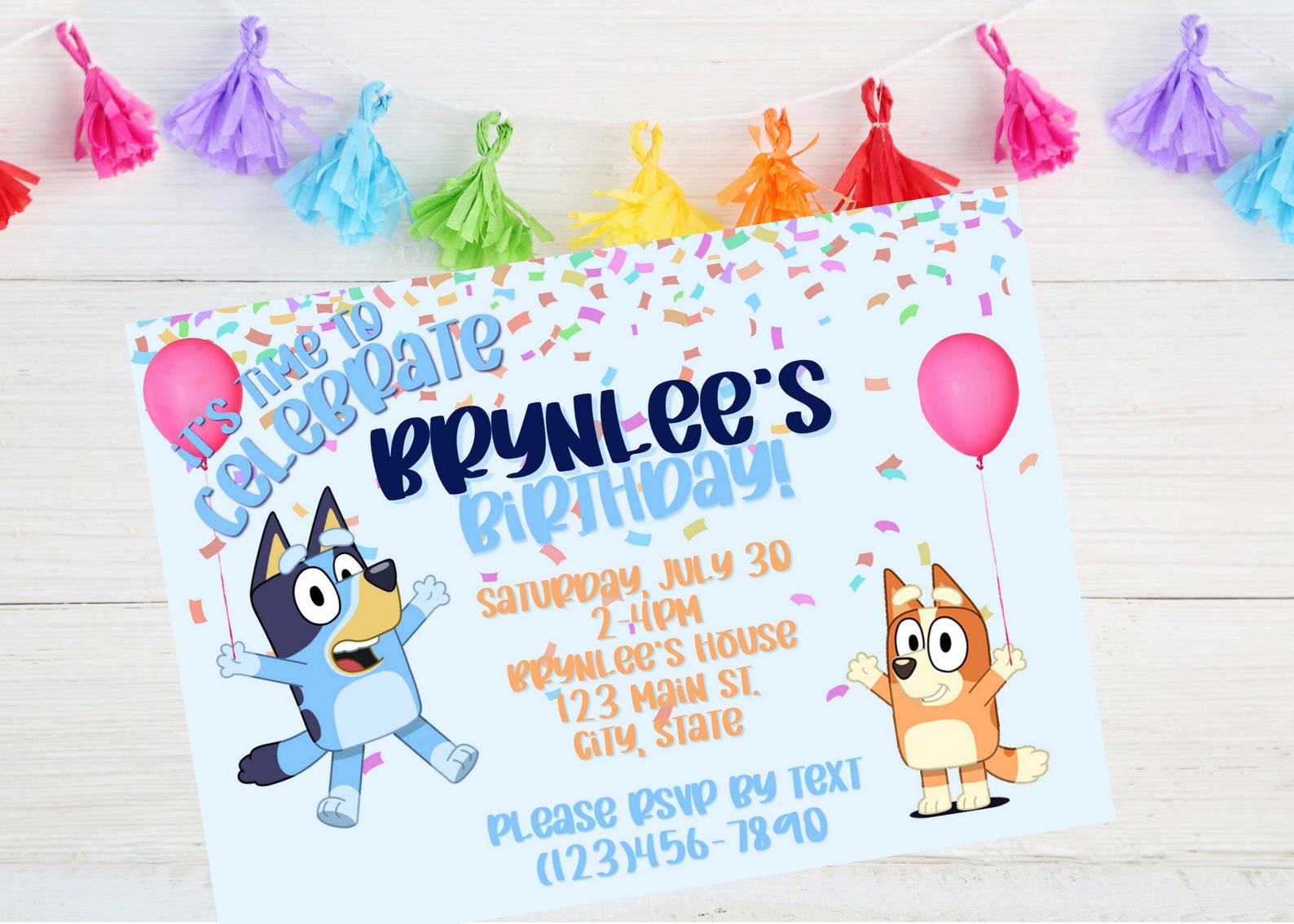 Bluey Bingo Birthday Party Invitation customized digital Etsy