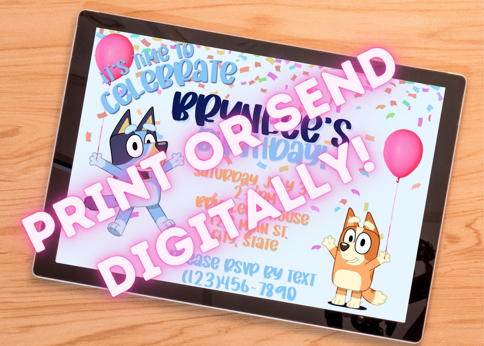 Bluey Bingo Birthday Party Invitation customized digital Etsy