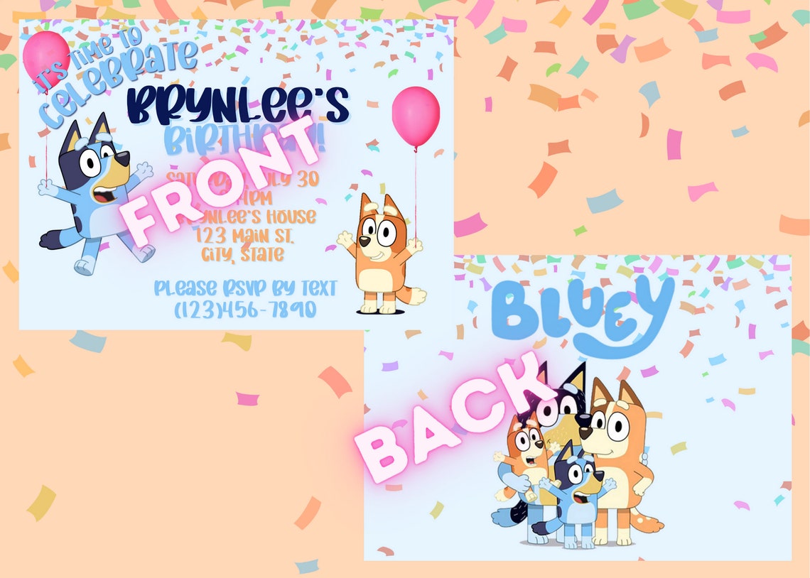 Bluey Bingo Birthday Party Invitation customized digital Etsy