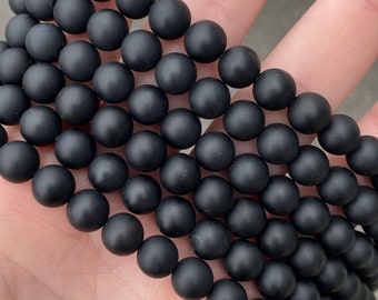 8mm Matte Black Onyx Beads - Natural Stone - Full Strand - 15"