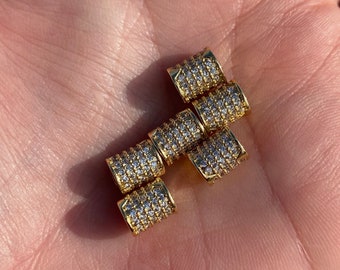 7mm x 8mm Cubic Zirconia CZ Pave Spacer Beads - 1 Piece - 3 Pieces - 6 Pieces - Gold - Spacer Bead