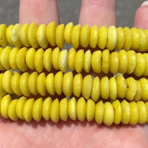 10mm Fair Trade Authentic African Yellow Ashanti Glass Handmade Saucer Beads - Artisan - 20&quot; Strand - Eco Friendly - Recycled - Krobo