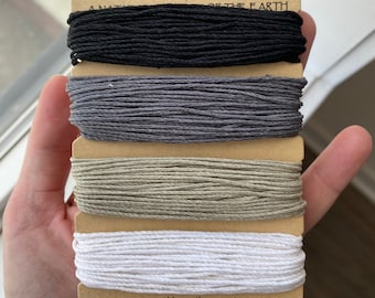 Cordón de cáñamo auténtico para manualidades, 1 mm, 4 x 29 pies, 20 lb, hilo de macramé, ecológico, 4 colores, paquete de ónix, natural, negro y gris