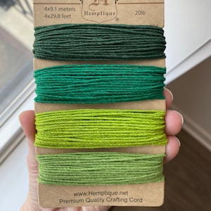 True Hemp Crafters Cord - 1mm - 4 X 29 Feet - 20lb - Twine - Macramé - Eco - 4 Colors - Emerald Pack - Natural - Green