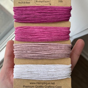 True Hemp Crafters Cord - 1mm - 4 X 29 Feet - 20lb - Twine - Macramé - Eco - 4 Colors - Ruby Pack - Natural - Pink