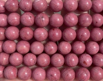 8mm Petrified Rhodonite Beads - Natural Stone - 15"- Full Strand