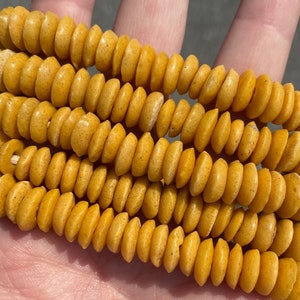 Fair Tarde Authentic African Ochre Color Ashanti Glass Handmade Saucer Beads - 10mm - Artisan - 20&quot; Strand - Eco Friendly - Recycled