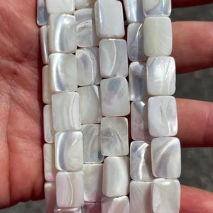 10mm x 14mm Iridescent Mother Of Pearl Flat Rectangle Shell Beads - Shiny - Full Strand - 15"