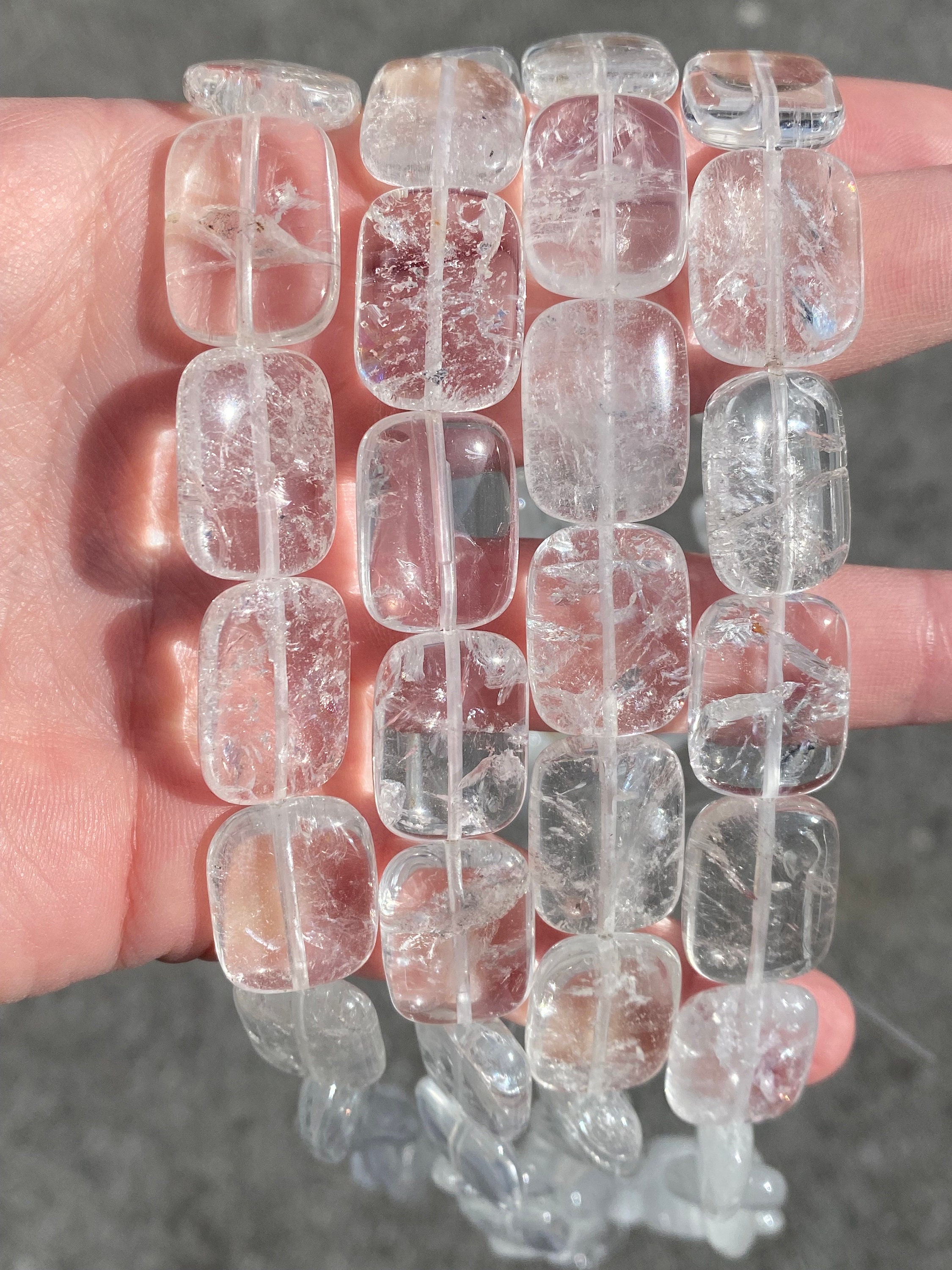 15 mm x 20 mm 研磨クリアクォーツ長方形ビーズ - 天然石 - フル