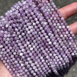 4mm Faceted Lilac Lepidolite Beads - Natural Stone - Full Strand - 15&quot;
