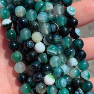 8mm Dyed Teal / Green Banded Agate Beads - Stone Beads - 15&quot; - Full Strand