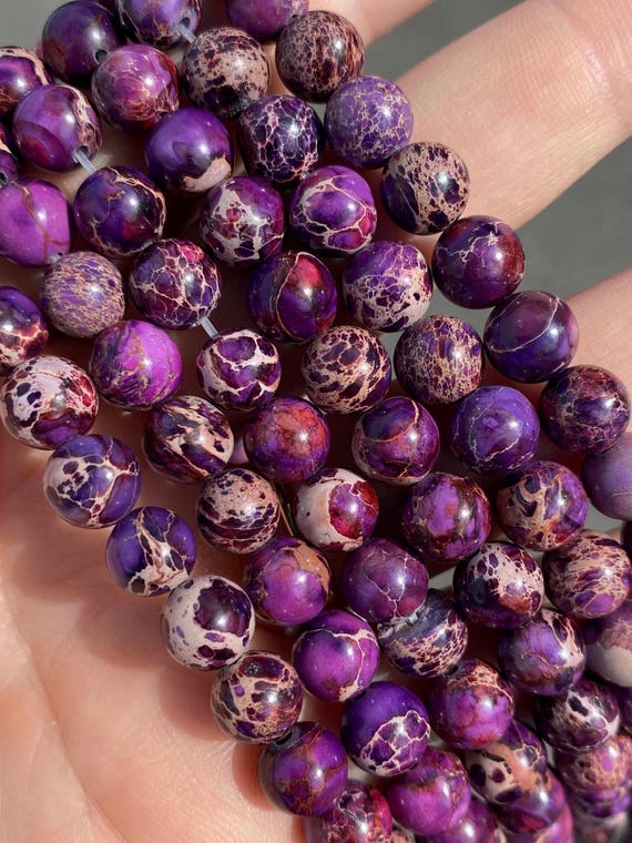 8mm Purple Imperial Jasper Beads - Sea Sediment - Natural Stone