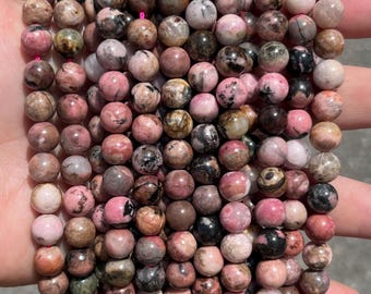8mm Peruvian Rhodonite Beads - Natural Stone - Full Strand - 15"