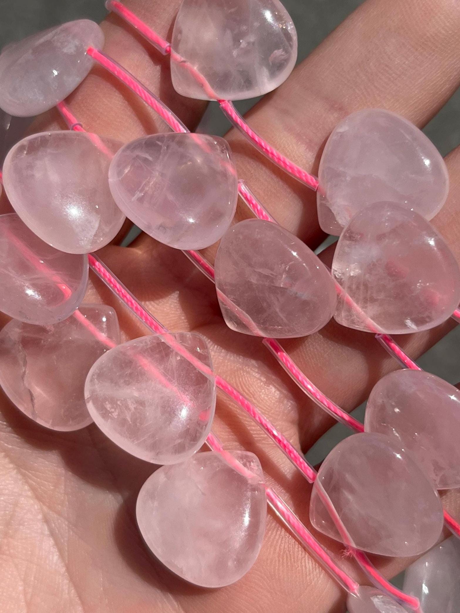18 mm ローズクォーツトップドリルティアドロップビーズ - 天然石
