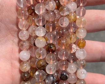 8mm Golden Healer /  Fire Quartz Mix Beads - Natural Stone - Full Strand - 15"