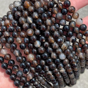 8mm Smokey Banded Agate Natural Stone Beads - Full Strand - 15&quot;