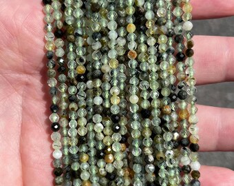 3mm Faceted Prehnite Beads - Natural Stone - 120 Beads - 15" - Full Strand