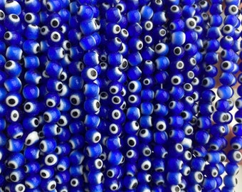 Dark Blue Evil Eye Lampwork Glass Beads - 6mm - 8mm - Bracelet - Rustic - Necklace - Greek - Full Strand - DIY Jewelry