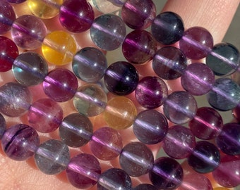 8mm AAA Rainbow Fluorite Beads - Natural Stone - 15" - Full Strand