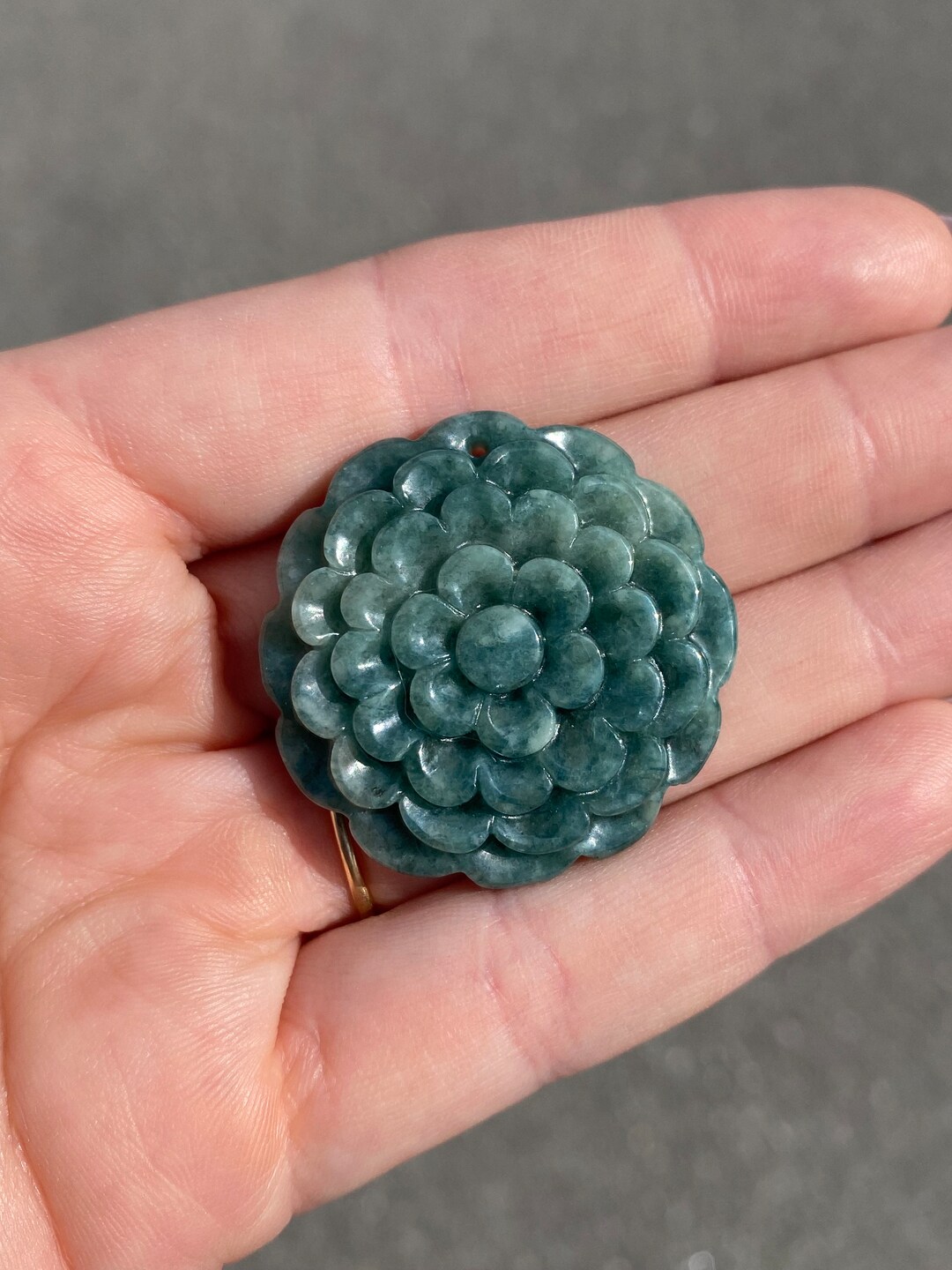 37mm Rare Carved Natural Blue Water Jade Gemstone Donut Natural Stone