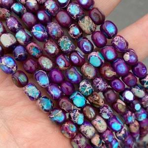 5mm x 6mm Polished Galaxy Imperial Jasper / Sea Sediment Stone Nugget Beads - Full Strand - 15"