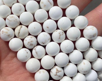 10 Perles Magnésite Boules 8mm - Couleur Blanc Crème/ivoire/beige - Finition Mat Sablé/givré