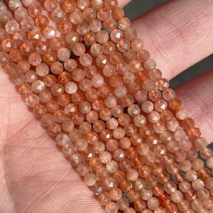 3mm Faceted Round Natural Fiery Sunstone Stone Beads - Full Strand - 120 Beads - 15" - A Grade - Dainty