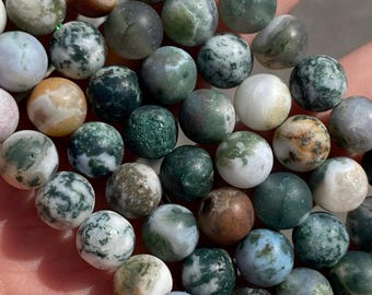 8mm Matte Tree Agate Beads - Natural Stone - Full Strand - 15&quot;